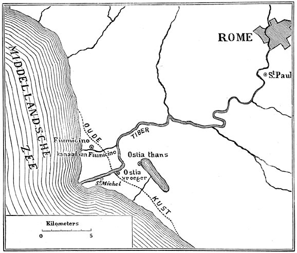 Fig. 103. Langzame landaanwinning aan de monding van den Tiber.