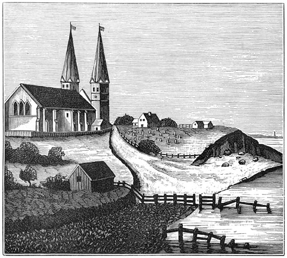 Fig. 110. Het voortwoekeren der zee: De kerk van Reculver in 1781.