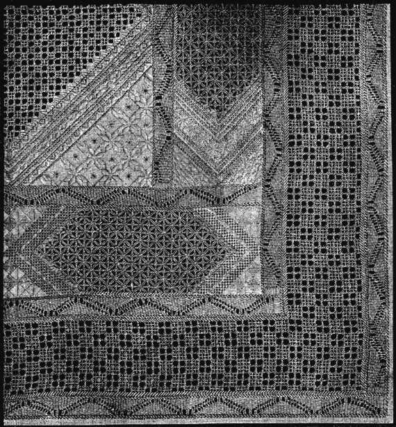FIG. 105. QUARTER OF THE SQUARE IN SINGLE AND CUT OPEN-WORK, AND DAMASK STITCH.