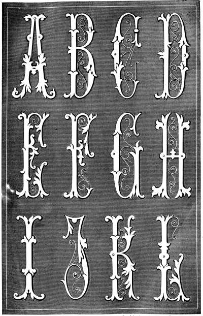 FIG. 203. ALPHABETS FOR MONOGRAMS. Inside letters A to L.