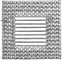 FIG. 371. DARNING ON THREADS STRETCHED HORIZONTALLY. POSITION OF THE HORIZONTAL THREADS.