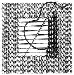 FIG. 372. DARNING ON THREADS STRETCHED HORIZONTALLY. HOW TO COVER THE HORIZONTAL THREADS.