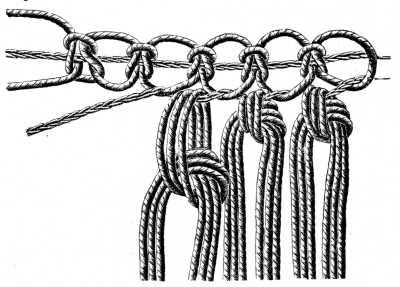 FIG. 518. KNOTTING ON THREADS ON TO A PICOT HEADING.