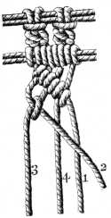 FIG. 541. BAR SLANTING TO THE RIGHT. THREADS 3, 4, 1 TO BE KNOTTED OVER THREAD 2.