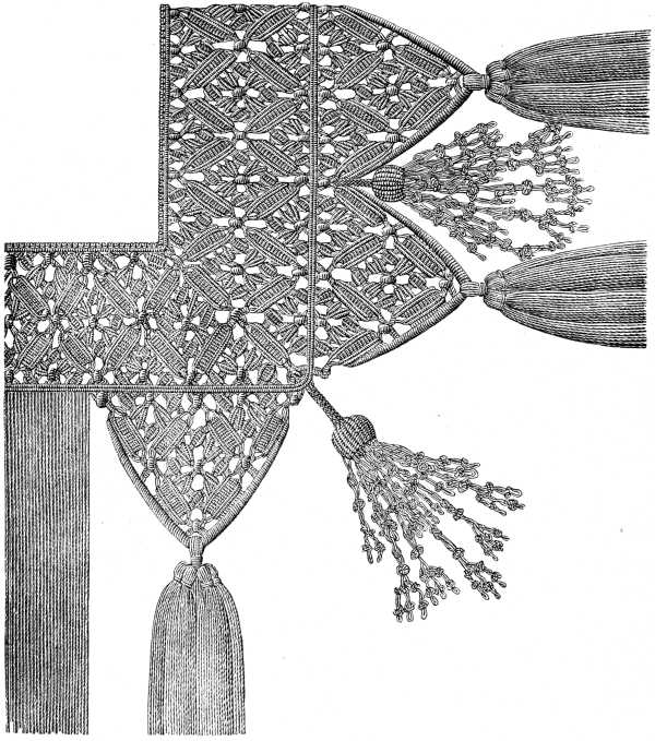 FIG. 604. FRINGE WITH POINTED SCALLOPS AND LARGE TASSELS.