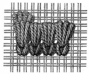 FIG. 848. SMYRNA STITCH WORKED WITH A CROCHET NEEDLE. APPEARANCE OF THE KNOTS UNDERNEATH.