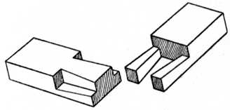 Fig. 42.—Dovetailed Halving Joint used for Lengthening Timber.