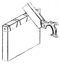 Fig. 281.—Sawing the     Drawer Side.