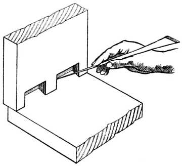 Fig. 307.—Marking Dovetails with Marking Awl.