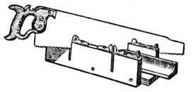 Fig. 334.—Using Panel Saw in Mitre Box.
