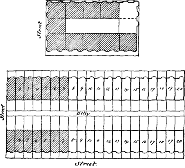 Block plan comparison of space usage for apartment and independent buildings
