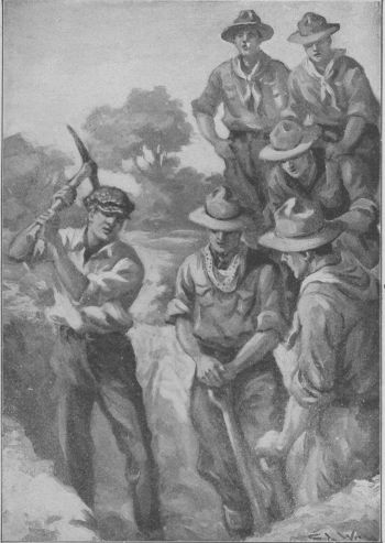 A few rapid and accurate strokes with the pick loosened the hard earth.