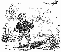 A boy flying a kite