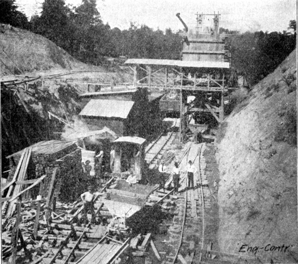 Fig. 139.—View of Mixer Plant Showing Car Tracks, Burton Tunnel.