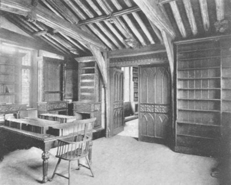 Fig. 39. Interior of the Old Library, Lincoln Cathedral. The open door leads into Dean Honywood's Library, as described in Chapter VIII.