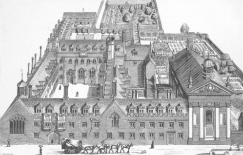 Fig. 48. Pembroke College, Cambridge, reduced from Loggan's print, taken about 1688.