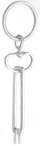 Fig. 58. Piece of chain, shewing the ring attached to the bar, the swivel, and one of the links, actual size. Guildford.