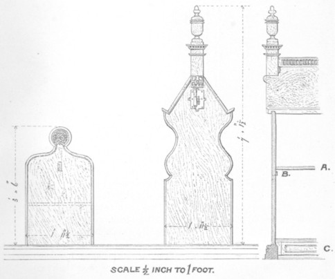 Fig. 66. Elevation of a book-desk and seat in the Library of Trinity Hall, Cambridge.