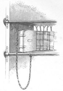 Fig. 75. A single volume, standing on the shelf, with the chain attached to the iron bar: Hereford.