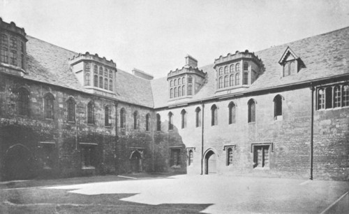Fig. 80. Exterior of the Library at Merton College, Oxford, as seen from 'Mob Quadrangle.' From a photograph by H. W. Taunt, 1899.