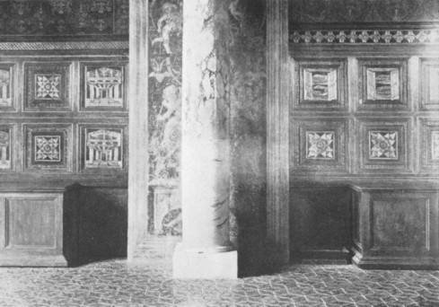 Fig. 100. The library-settles (spalliere) once used in the Vatican Library of Sixtus IV., and now in the Appartamento Borgia. From a photograph.