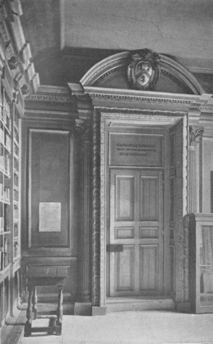 Fig. 125. Entrance to Wren's Library at Lincoln Cathedral, with part of the bookcase which lines the north wall.