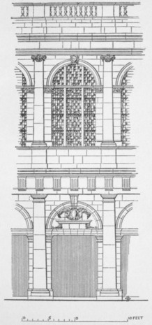 Fig. 127. Elevation of one bay on the east side of the Library of Trinity College, Cambridge, drawn to scale from the existing building.