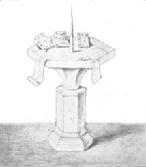 Fig. 145. Hexagonal desk, with central spike, probably for a candle. From a French MS. of Le Miroir Historial.