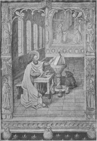Fig. 151. S. Luke writing his Gospel. MSS. Douce, Bodl. Lib. Oxf., No. 381.