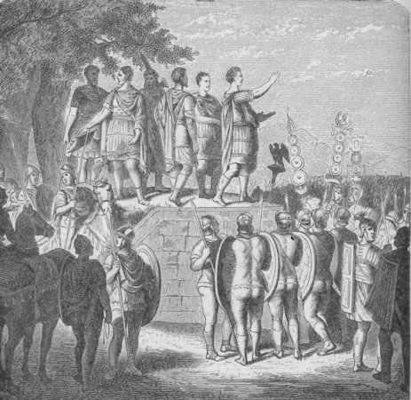 Roomalainen päällikkö puhuu sotamiehillensä.