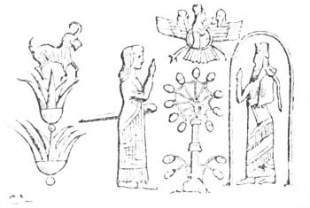 Fig. 69.—The Seal of Sennacherib. Cylinder of green feldspar in the British Museum.