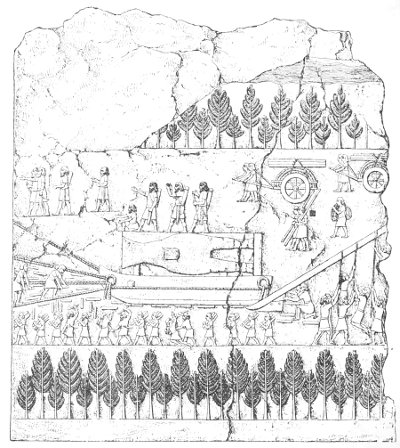 Fig. 151.—The transport of a bull. Height of the slab, 7 feet 3 inches; British Museum.