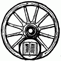 Emblem: Wagon wheel with book
