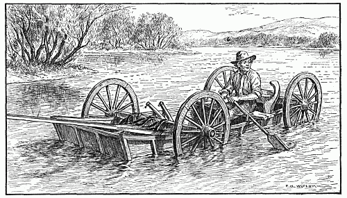 The prairie wagon used as a boat.