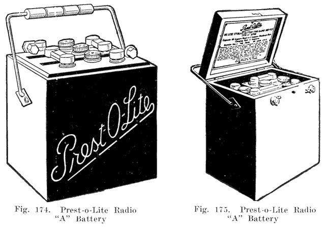 Fig. 174 & 175 Presto-O-Lite Radio "A" battery