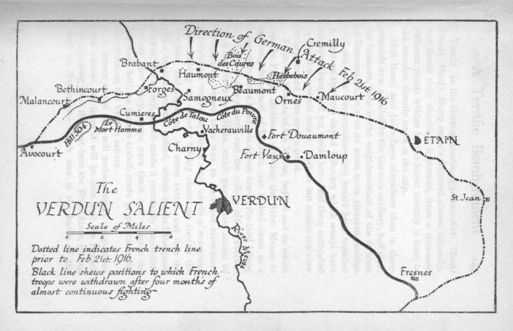 MAP OF VERDUN SALIENT DURING OPERATIONS ON 21ST FEBRUARY, 1916
