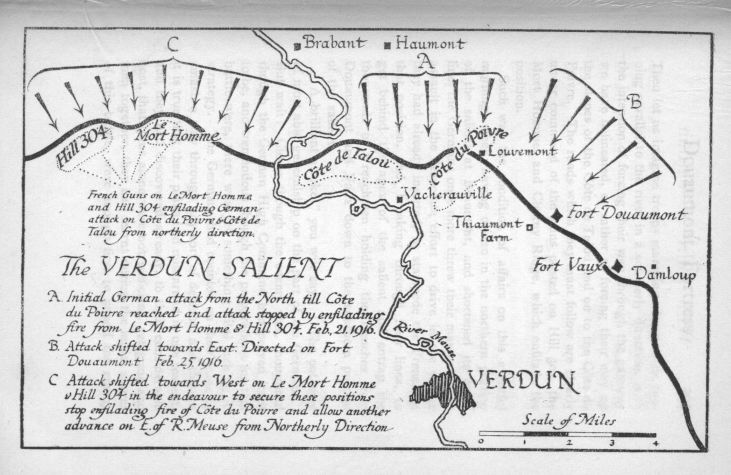 MAP OF VERDUN SALIENT AFTER FOUR MONTHS OF CONTINUOUS FIGHTING