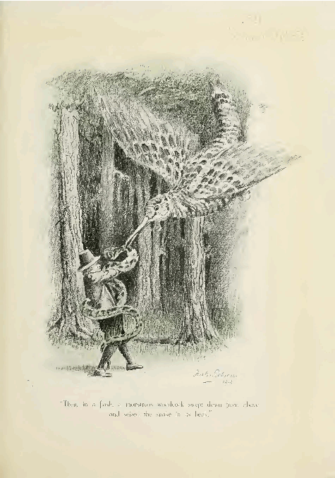 Then, in a flash, a monstrous woodcock swept down from above and seized the snake in its beak.