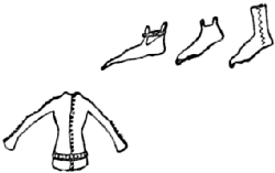 Three types of footwear; a coat