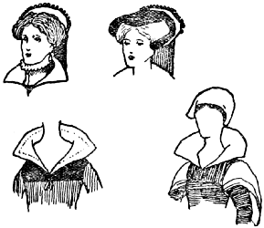 Two types of head-dress for women; two types of collar