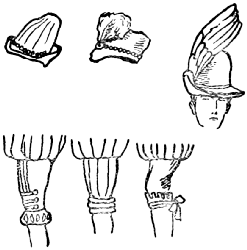 Three types of hat for men; three type of breeches and stockings