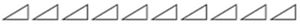 Ten identical right triangles in a row — each with the same rise/run ratio, illustrating constant slope. Represents the building blocks of a linear function, where every equal Δx step produces the same Δy, reinforcing uniform rate of change.