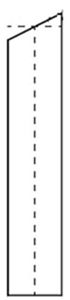 A single narrow vertical strip with a slightly curved top — one infinitesimal element y·dx of the integral from previous figure, isolating the basic building block of Riemann integration.