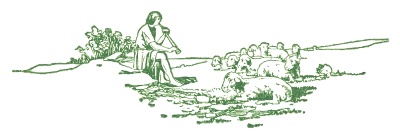 Shepherd playing a flute for his flock