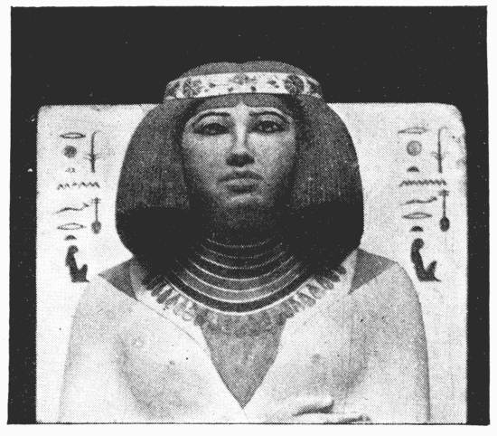 STATUE OF PRINCE RAHOTEP'S WIFE Gizeh Museum.—Discovered in 1870 in a tomb near Meydoom.—According to the chronological table of Mariette, it is 5800 years old.—From a photograph by Sebah, Cairo. STATUE OF PRINCE RAHOTEP'S WIFE Gizeh Museum.—Discovered in 1870 in a tomb near Meydoom.—According to the chronological table of Mariette, it is 5800 years old.—From a photograph by Sebah, Cairo.