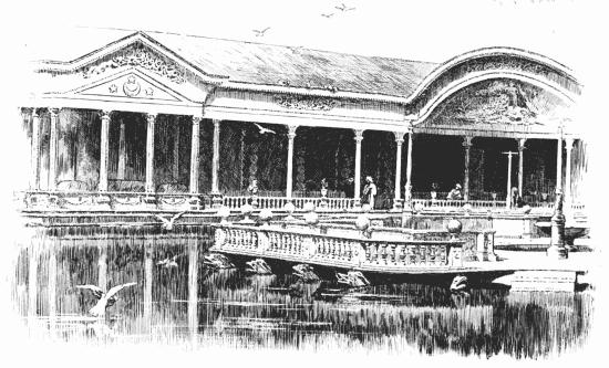 GARDEN-HOUSE AT CHOUBRA, SHOWING PART OF THE LAKE NEAR CAIRO From a photograph by Sebah, Cairo