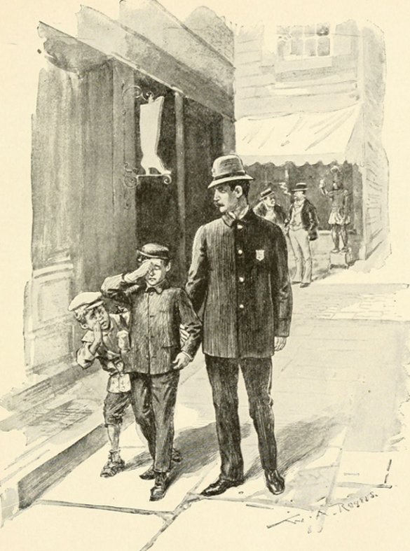 "'NOW, THEN, WHAT DO YOU WANT, YOUNG CHAP?' THE OFFICER ASKED."