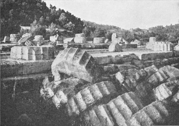 RUINS OF THE GREAT TEMPLE OF ZEUS AT OLYMPIA