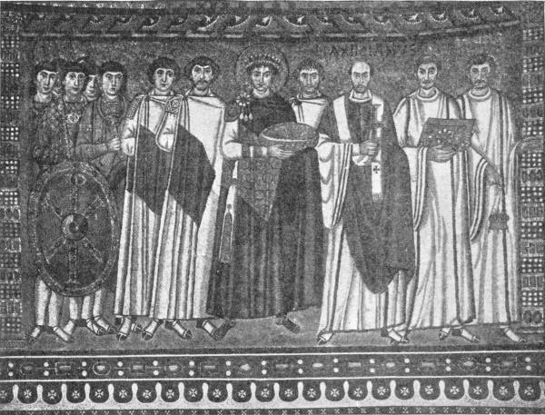 THE RAVENNA PANEL, DEPICTING JUSTINIAN AND HIS COURT