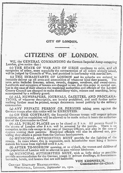 VON KRONHELM'S PROCLAMATION TO THE CITIZENS OF LONDON.